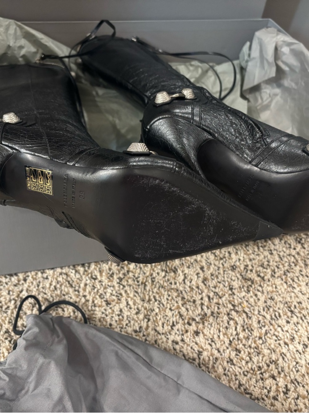 Balenciaga Black Leather cagole Pointed Stiletto Boots - Picture 2 of 5
